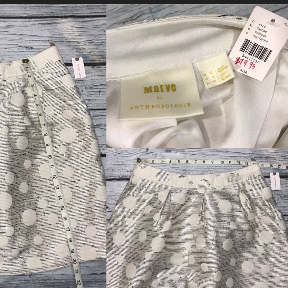 Anthropologie Skirt Jacquard Embellished Mini High Rise A-Line White Metallic 8 - Picture 14 of 15